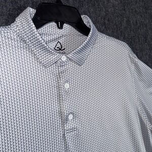 DEOLAX Polo Shirt Mens Sz L Grey 3D Geometric AOP Poly Stretch Golf Short Sleeve
